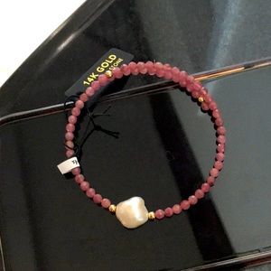 BRAND NEW 14K  BRACELET WITH GENUINE STONE AND FRESH  WATER PEARL